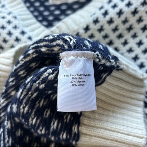 LONG WHARF Womens Osterville SeaWell Sweater Cream Fisherman Recycled Vneck XS - Picture 10 of 13